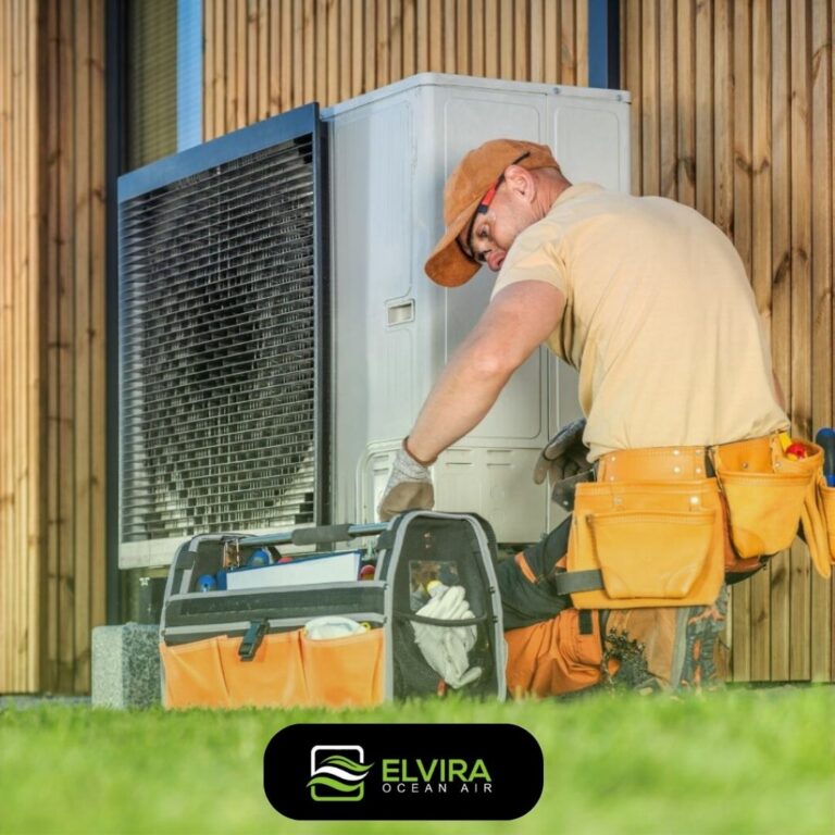 Technician installing an outdoor heat pump