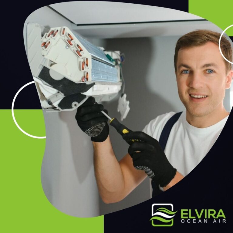 Technician installing a wall-mounted indoor unit