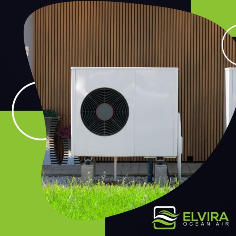 Outdoor heat pump on a lawn