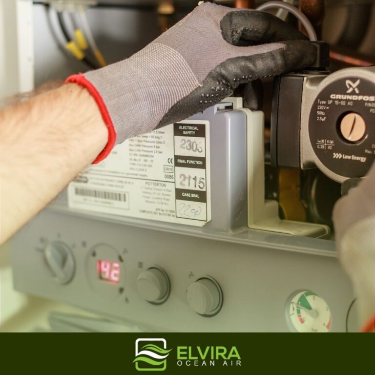Technician repairing a heating unit